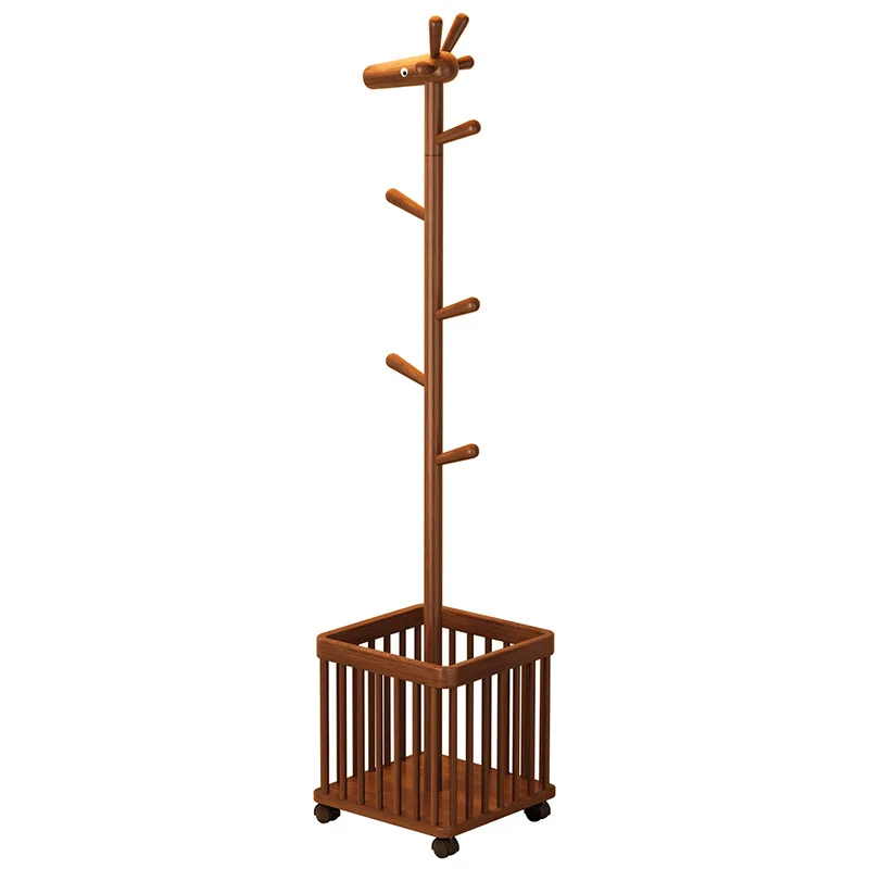 

Solid wood deer hanger floor bedroom living room mobile hanger dirty basket rack creative home coat rack