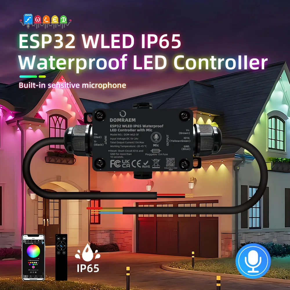 

Waterproof LED Controller ESP32 WLED Strip Controllers Via WLED Project for Outdoor Lights IP65 Ws2811 Digital Addressable Strip