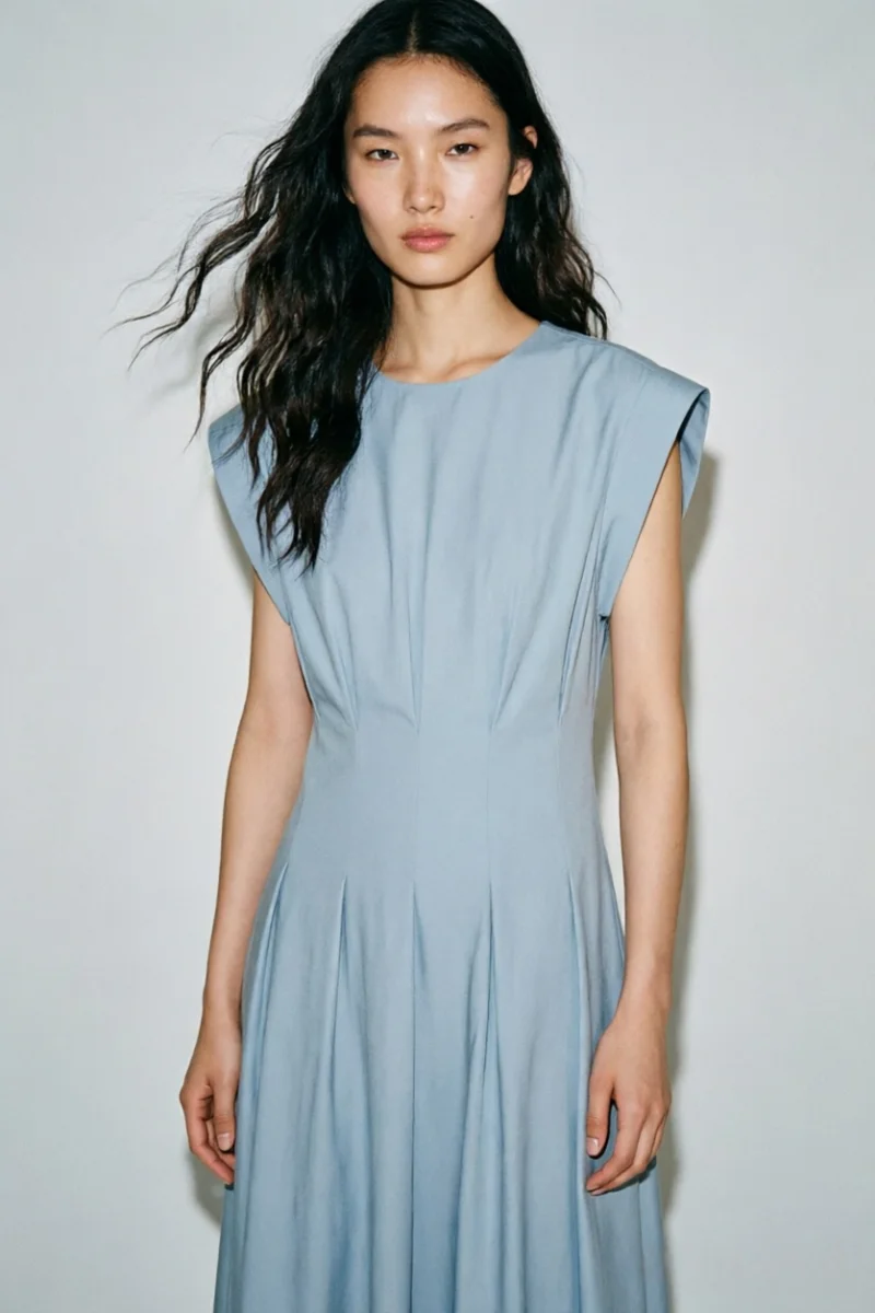Damen Plissiertes Popeline-Kleid 2026 Neu mit Hoher Taille Sommer Lässige Mode Locker Bequem Vielseitig in Verschiedenen Farben Damenkleid – Detail 1