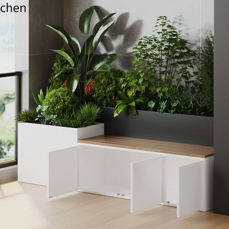 Outdoor Courtyard Terrace Storage Cabinet Flower Box Square Commercial Street Leisure Bench Flower Slot