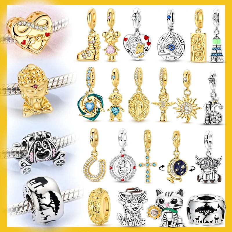 

New Charms Beads 925 Sterling Silver Boy Girl Cat Sun Pendant Beads For Bracelet Women DIY Jewelry Gift