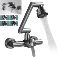 304 Stainless Steel Wall Mounted Kitchen Faucet 360° Rotating 4-Mode Spray Cold Hot Water Mixer Tap for Home/Restaurant/Garden