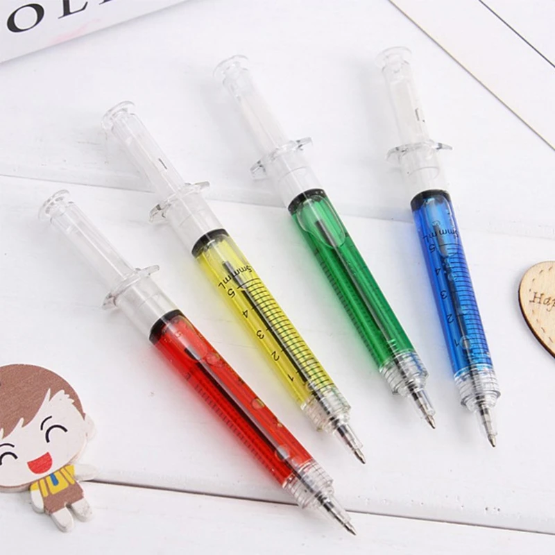 4Pcs Novelty Injection Gel Pen Ballpoint Black Liquid Medical