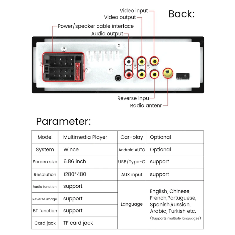 

1 Din 6.86 Inch Touch Screen Car Radio BT Music Handsfree MP5 PlayerJAS