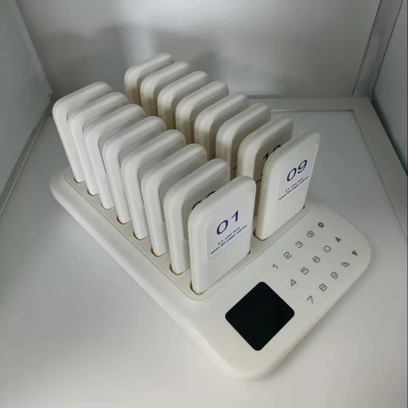 High-quality white frame wireless guest paging system restaurant incoming call sound with hospital time and power display