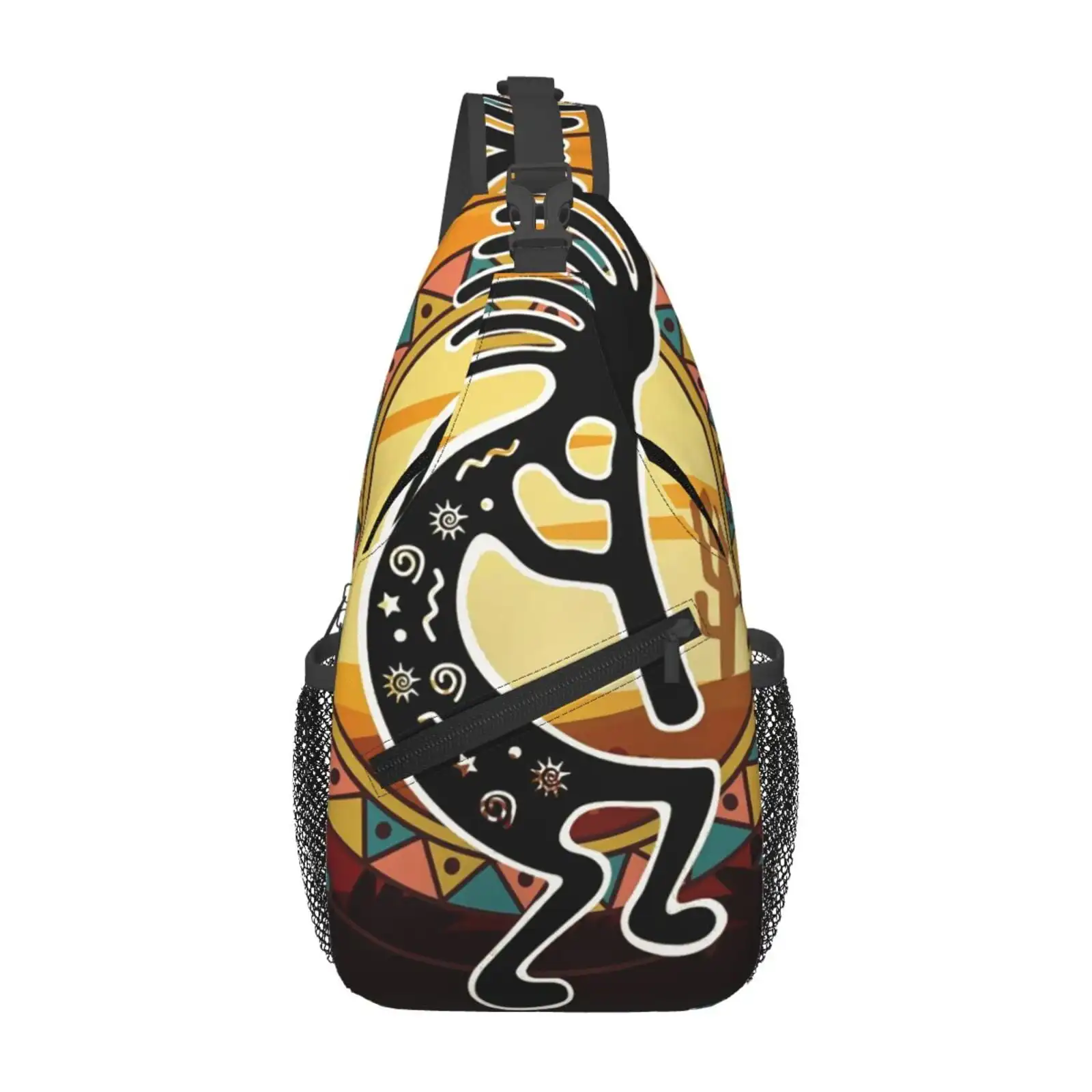Southwest Kokopelli Playing Flute Sling Bag Crossbody Chest Backpack For Women Men Casual Adjustable Shoulder Daypack For Hiking