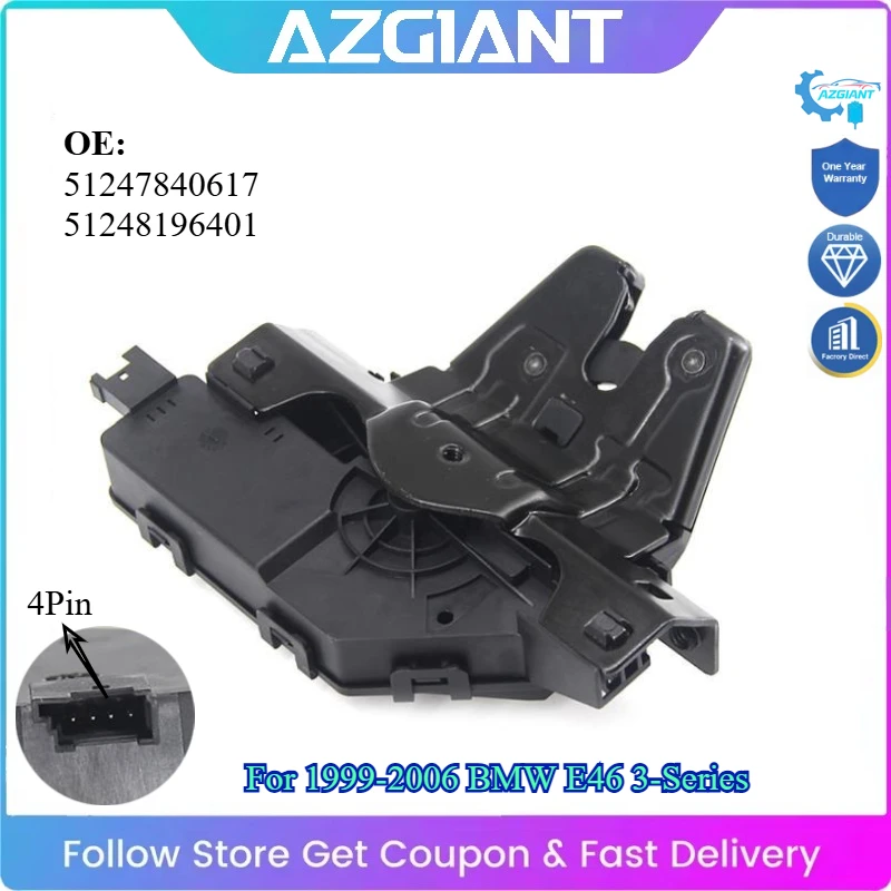 

AZGIANT задняя крышка багажника автомобиля, привод замка защелки задней двери для BMW E46 3-Series, 4-контактный замена OE # 51247840617/51248196401