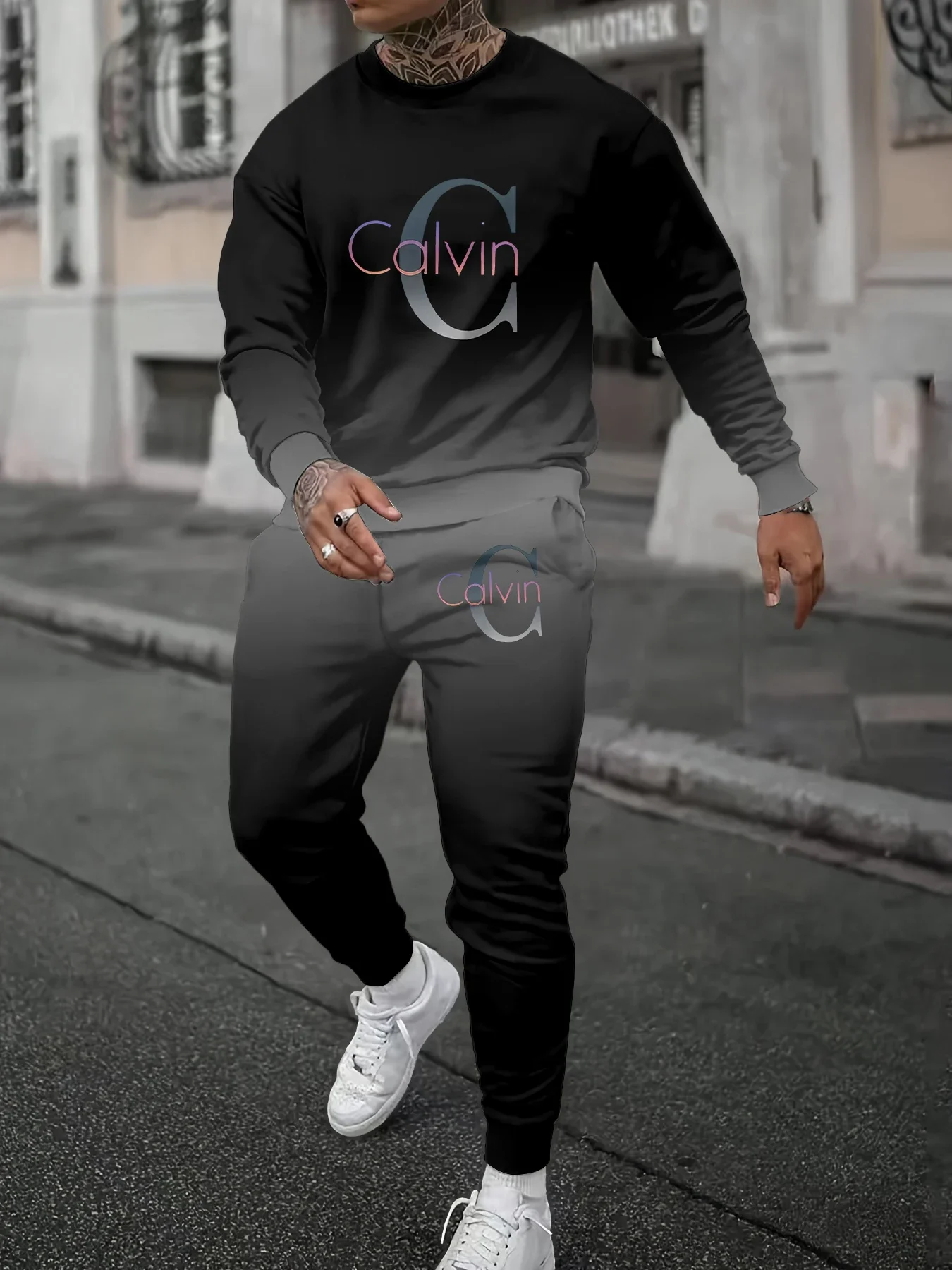 

2025 Autumn WinterFashion round-neck sweatshirt letter print Men's Y2K Oversized Long PantMen's Clothing Tracksuit two-piece Set