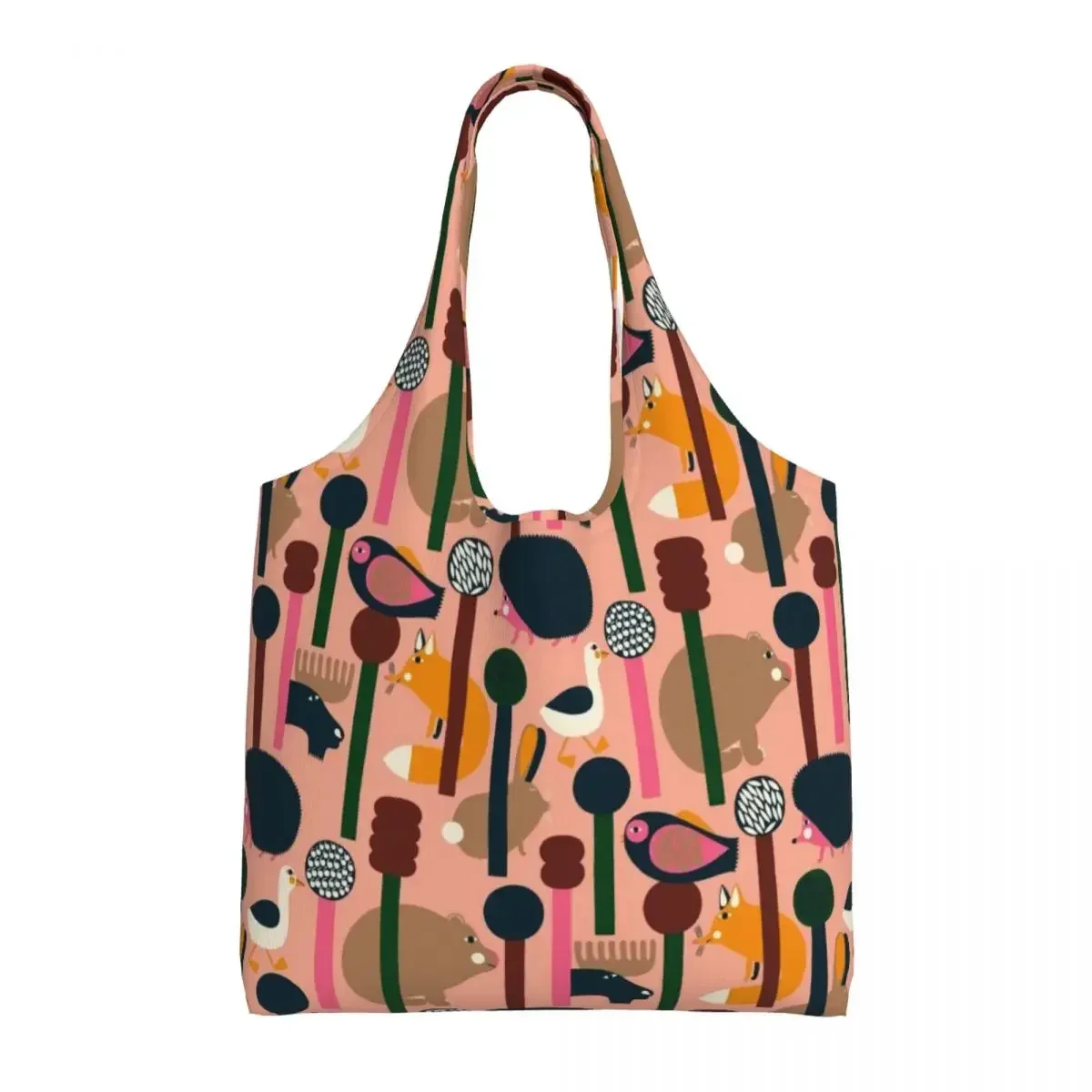 

Custom Botany Flowers Animals Print Pink Shopping Canvas Bags Women Durable Big Capacity Groceries Modern Tote Shopper Bags