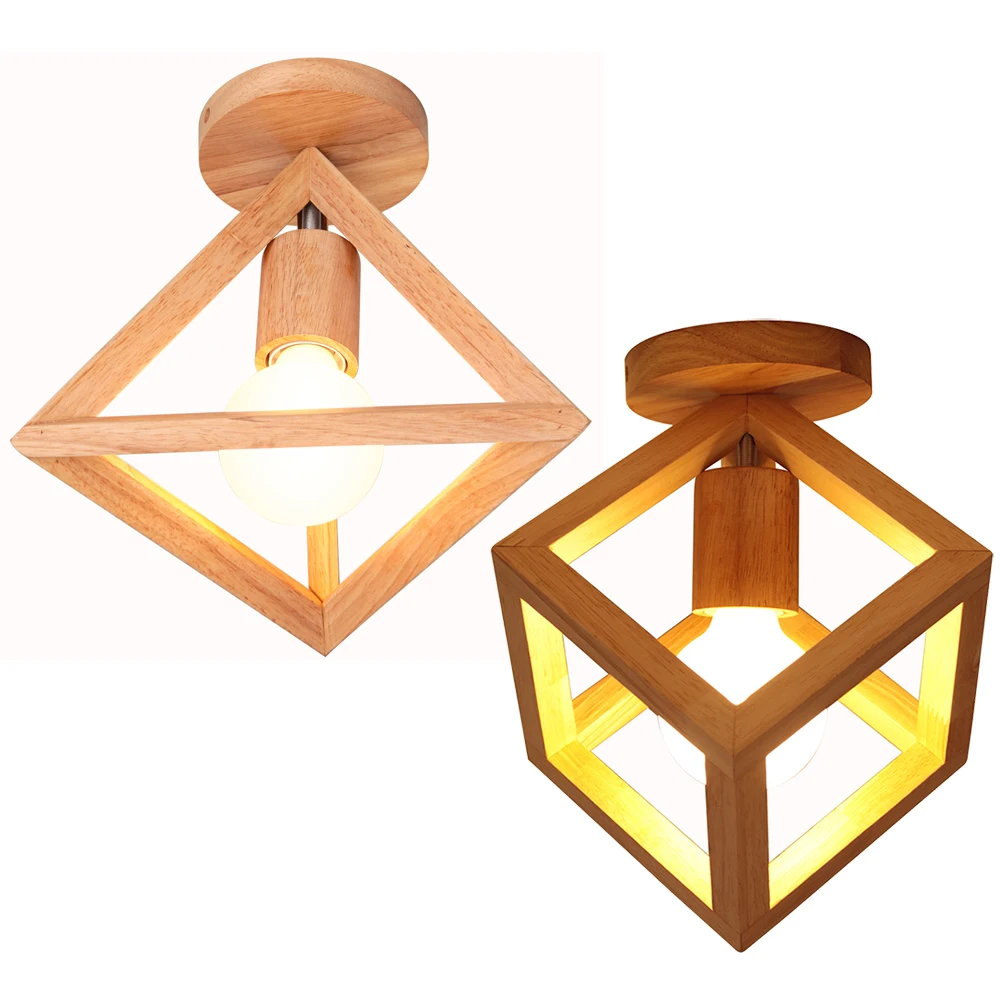 

Nordic Wooden Ceiling Light Japanese Style Geometrical Solid Wood Ceiling Lamp for Corridor Entrance Aisle Lighting Fixture E27