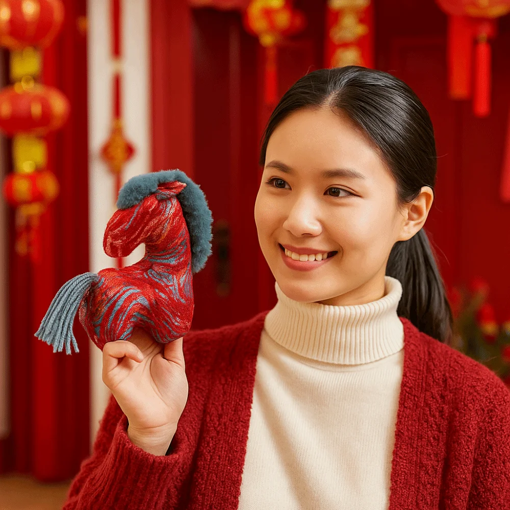 

PP Cotton Stuffed Zodiac Horse Plush Dolls Simulated Bristles Soft Year of The Horse Mascot Chinese Style Mascot Doll