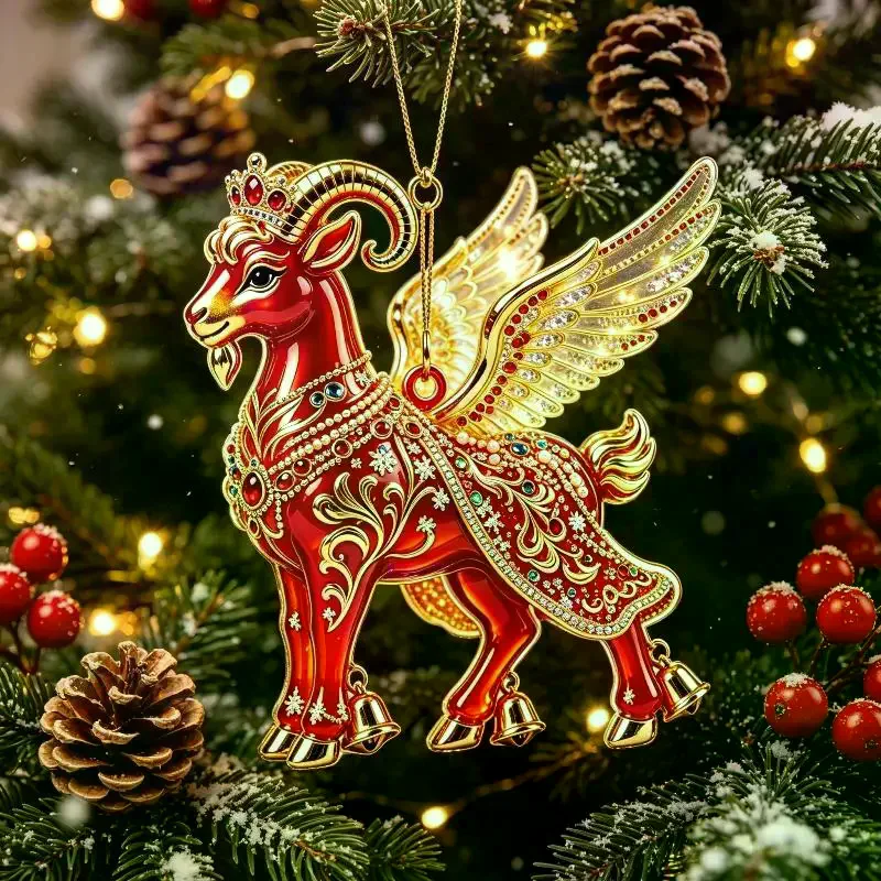 2D Acrylic Chinese Zodiac Goat Hanging Ornament Auspicious Red Gold Design For Spring Festival New Year Home Decor