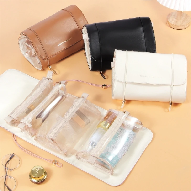 PU Makeup Bag Roll Up Toiletry Bags Cosmetic Storage Bag for Home Travel Detachable Makeup Bag for Personal Care Handbag