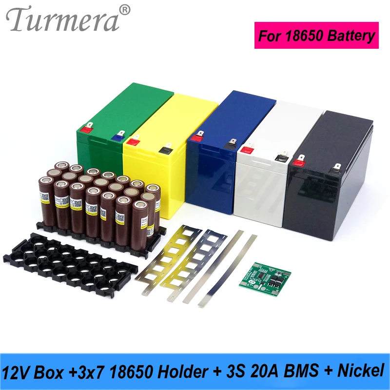 Turmera 12V 7Ah do 21Ah UPS Battery Storage Box 3X7 18650 Holder 20A BMS Weld Nickel Use in Replace Motorcycle Lead-Acid Battery