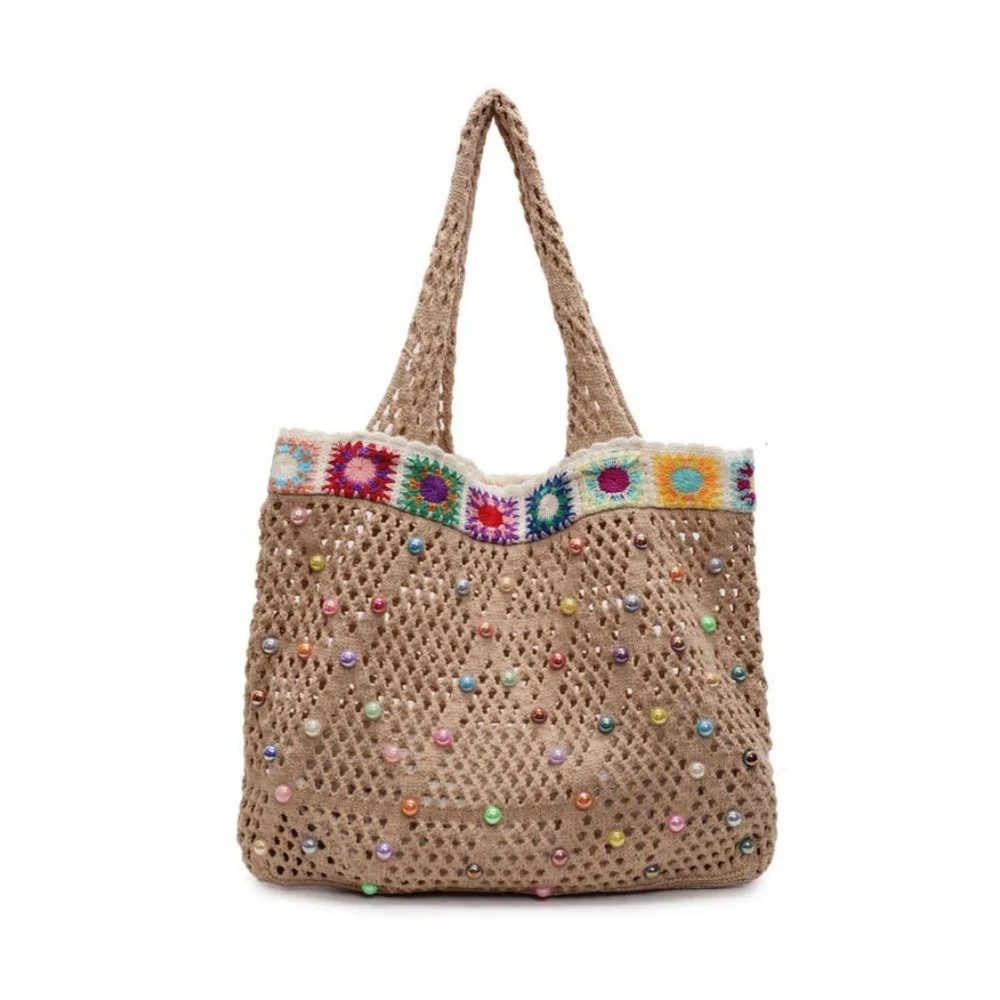 

Вязаная сумка на плечо в корейском стиле контрастного цвета, вязаная крючком большая сумка, большая вместительная универсальная повседневная тканая сумка