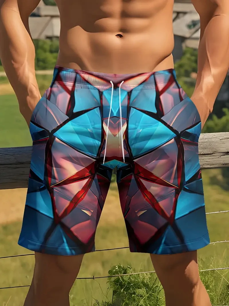 

Colorful Geometric Pattern Print Men's Beach Shorts Quick Dry Breathable Swimming Shorts Casual Trendy Men Sport Short Pants