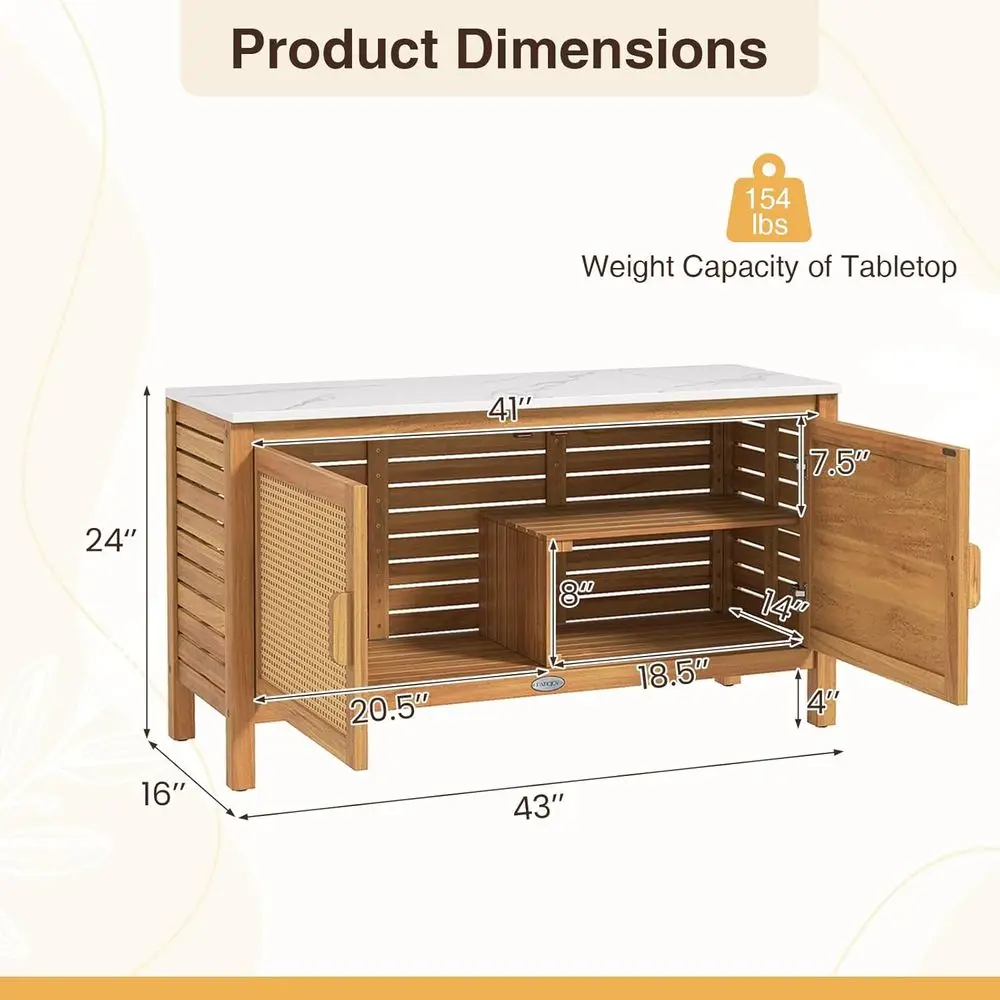 Outdoor ole Tale, Acacia Wood Patio StoraCainet witax Marle Top, Rattan Do, Inner Sees & idden Compartment, Outdoor Sideoard or