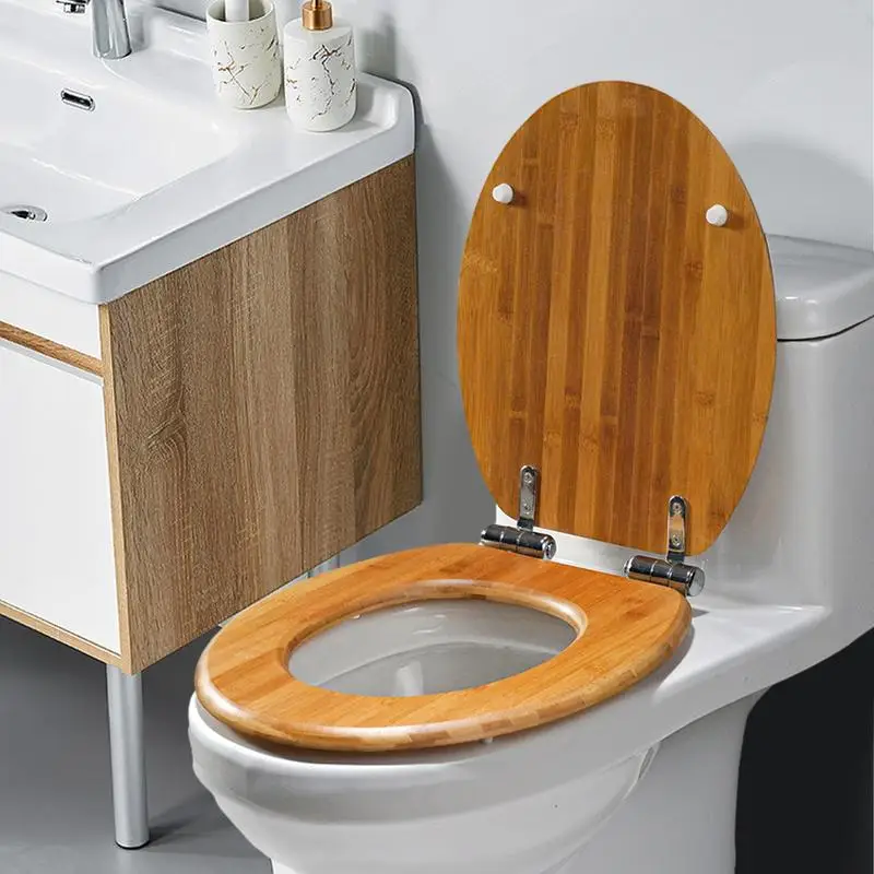 Wooden Toilet Seat Oval Molded Wood Toilet Seat With Stainless Steel Hinges Easy To Clean Anti-pinch Soft Close Wood Toilet Seat