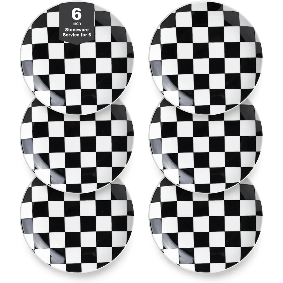 

Черно-белые клетчатые маленькие десертные тарелки Набор 66-дюймовых керамических тарелок Микроволновая печь Можно мыть в посудомоечной машине Минималистский декоративный Pl