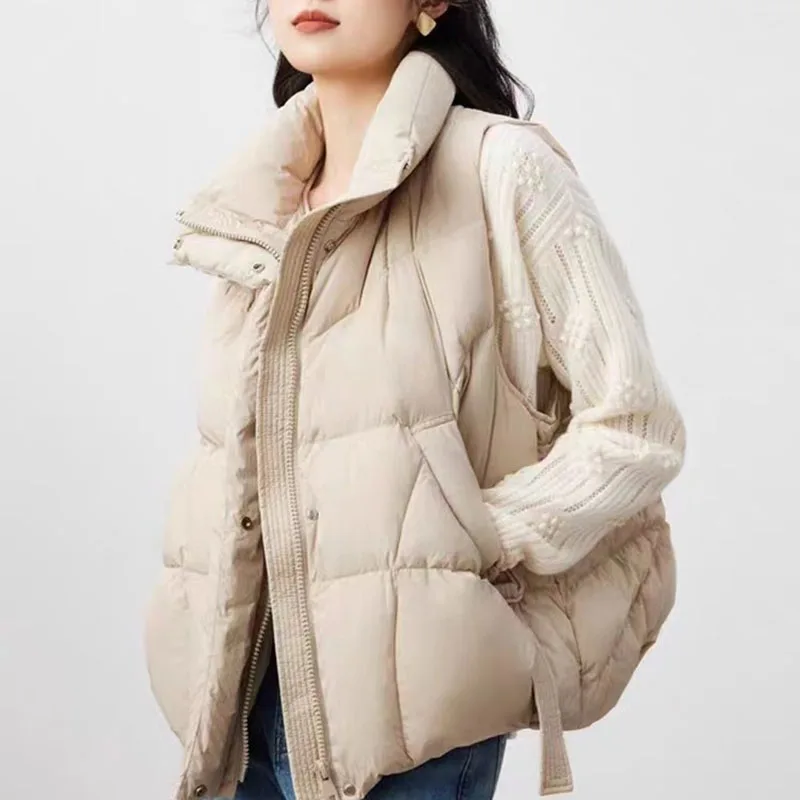 韓国ファッショナブルなダウンベスト女性のチョッキアウター 2025 秋冬新軽量ホワイトダックダウン暖かい女性ベスト H576