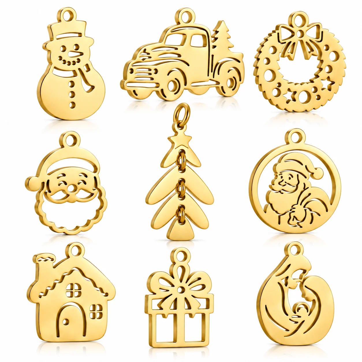 5 Stück LKW-Weihnachtsbaum/Schneemann/Geschenkbox-Anhänger aus Edelstahl, Weihnachtsmann-Anhänger, DIY-Weihnachtsarmband, Halskette, Ohrring, Bastelzubehör