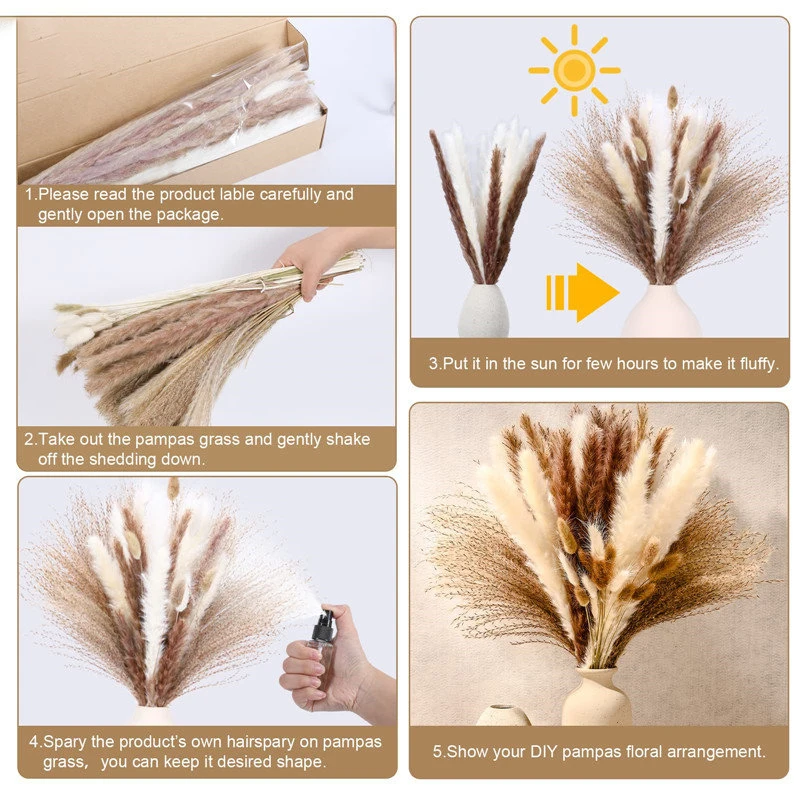 30pcs Natural Fluffy Pampas Grass DIY Bouquet Rabbit Tail Dried Flower for Wedding Party Decoration Home Decor Arrangement