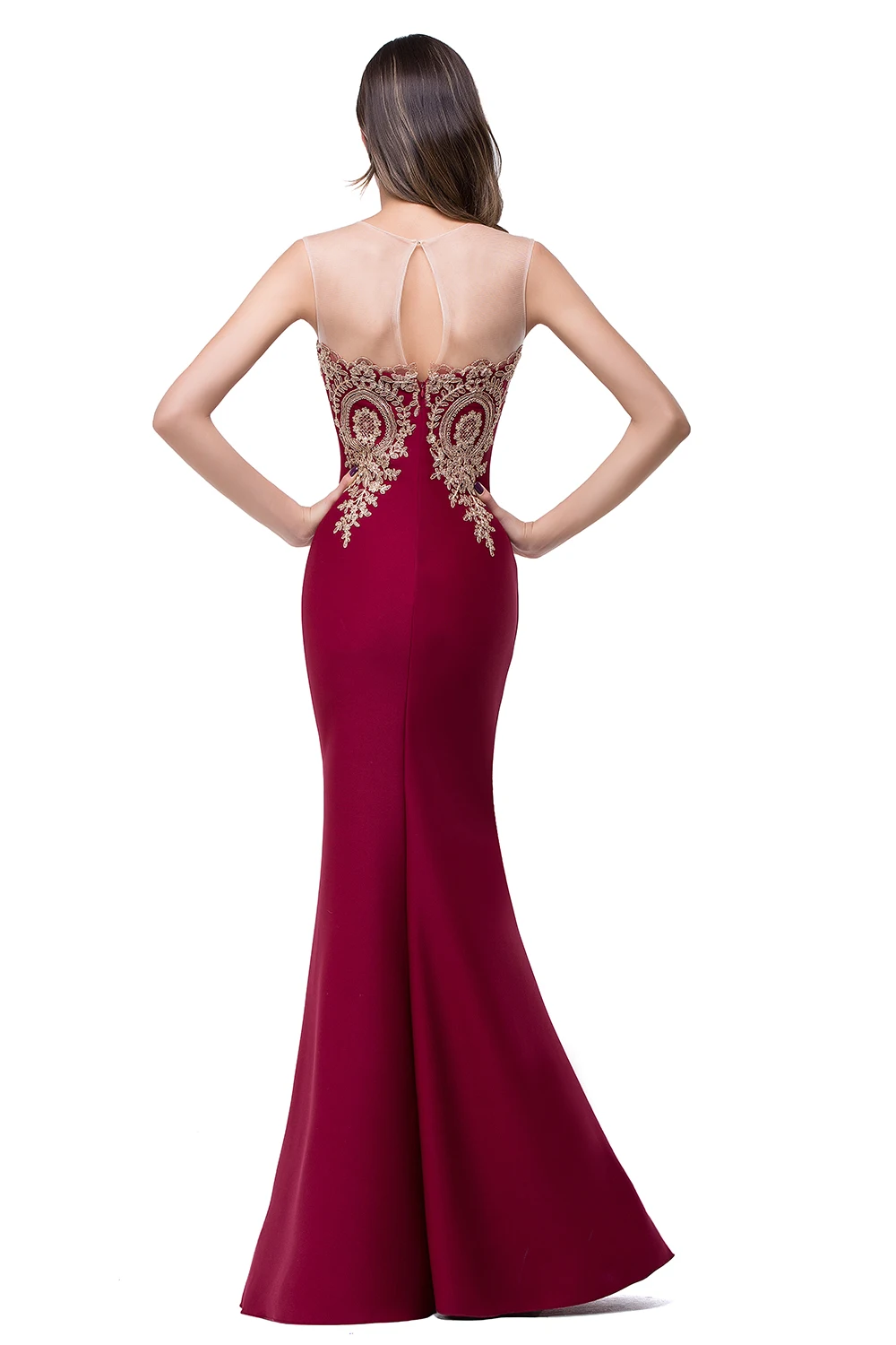 MisShow Burgundy Slim Mermaid Evening Dress Illusion Sequins Appliques Party Dress Sleeveless Empire Trumpet 2026 New