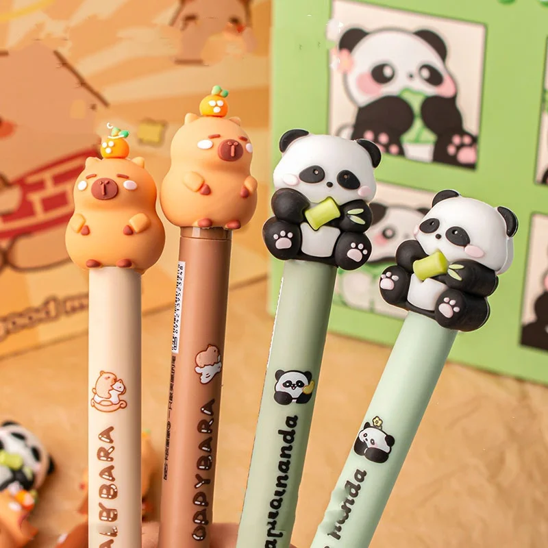 

24pcs/lot Kawaii Capybara Panda Press Gel Pen Cute 0.5mm Black Ink Signature Pens Promotional Gift Office School Supplies