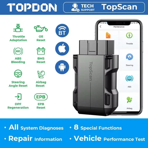 TOPDON TopScan Lite Scanner Smart Diagnostic Tool DTC Repair Guide Bluetooth OBD2 Code Reader Full System Active Test