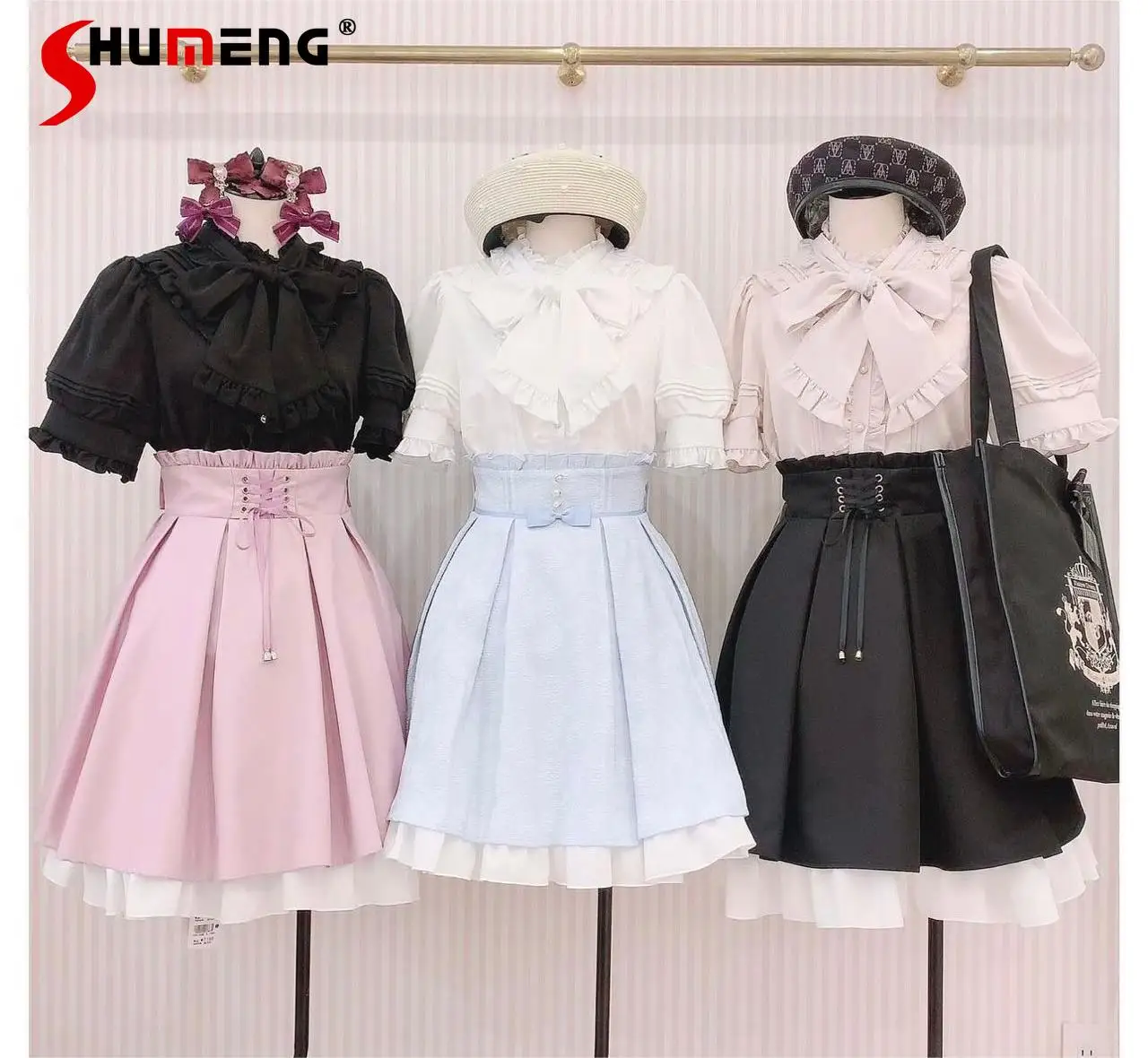 

Japanese Mine Style All-matching Sweet Lolita Skirts Vintage Jacquard Bow Ruffled High Waist A-line Slim Fit Short Skirt Women