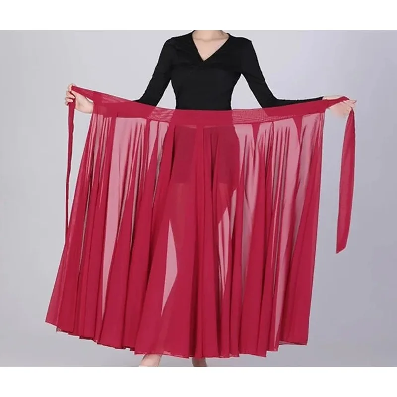 Women Chiffon Classical Dance Skirt Flowy Big Swing Skirt Wrap Lady Elegant Ballet Skirt Practice Stage Performance Costume