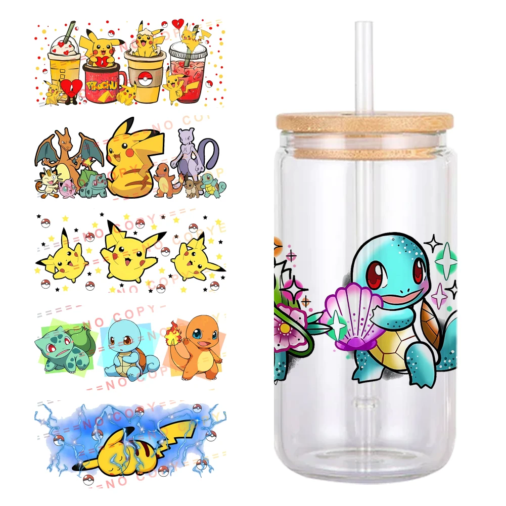 Japanese Cartoon Pokemon Pikachu Pattern UV DTF Transfer Sticker Waterproof Transfers Decals For 16oz Glass Cup Wrap Stickers