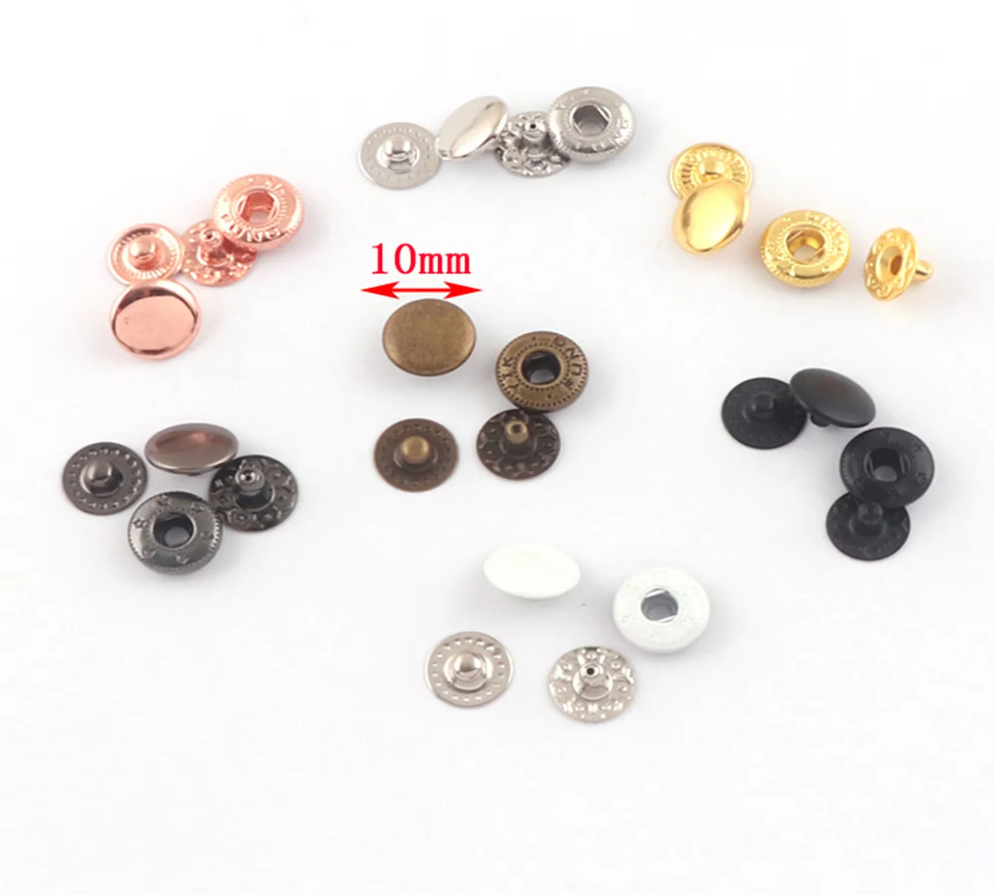 10mm Round Buttons,Silver/Gold/Rose GoldWhite/Gunmetal/Black/Bronze Snap Button Set,Snaps Popper,Metal Plated Button,Snap Button