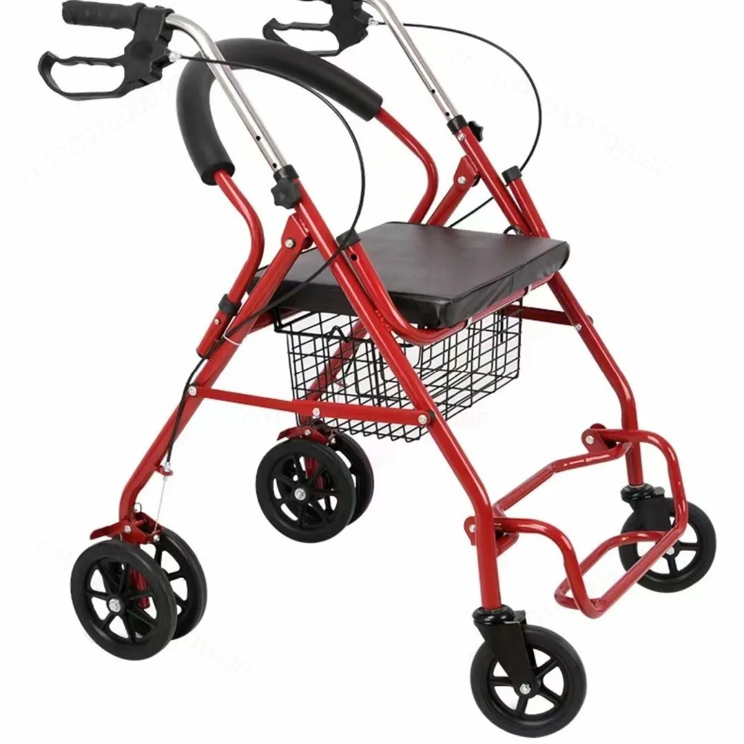 Elderly Walking Rollator Walker With Seat Storage Basket 6‑Wheel Foldable Shopping Trolley For Seniors