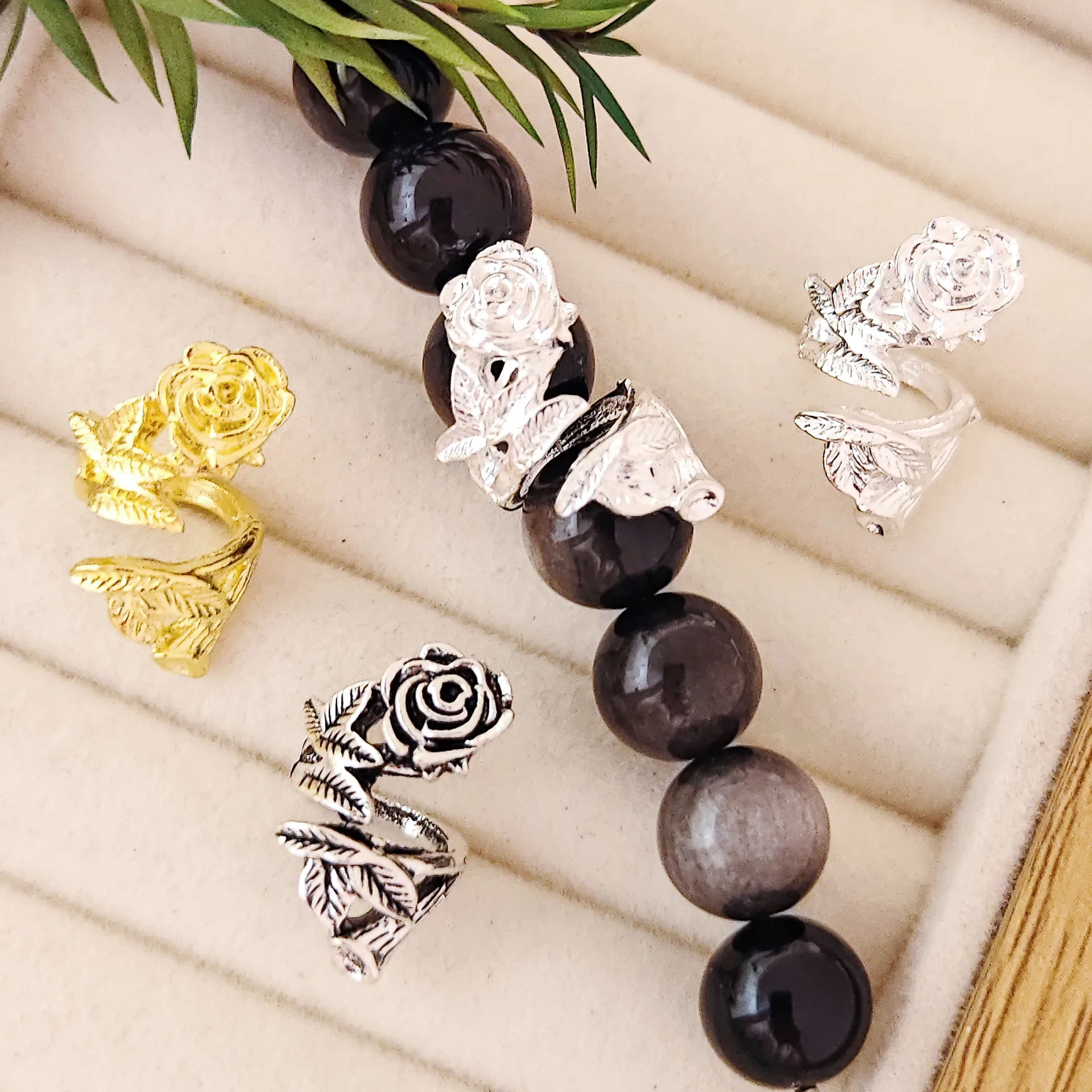 10Pcs Rose Flower Hair Ring Accessories Beads Hair Braid Rings Clips Dread Locks Hair Braiding Metal Cuffs Decoration