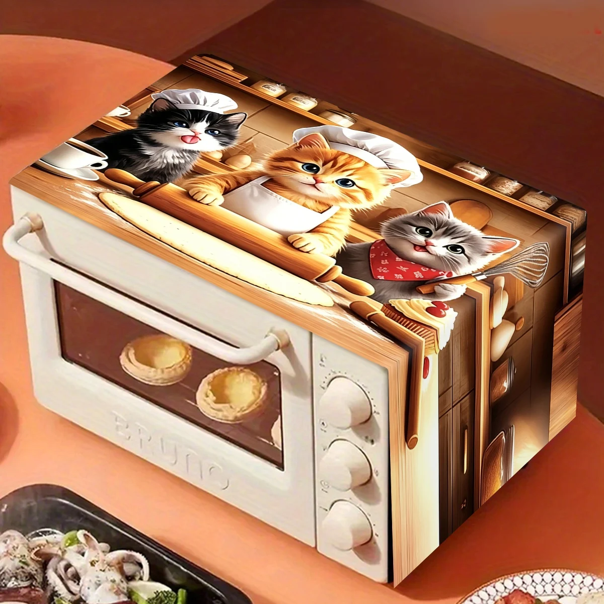 35*85cm Cute Cats Microwave Oven Dust Cover 2D Flat Kitten Pattern Polyester Kitchen Dust Cover Home Kitchen Appliances Decor