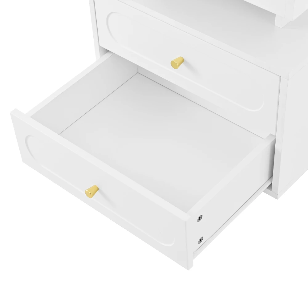 PINGGO LED-Nachttisch, 2 Stück, mit 2 Schubladen, 1 offener Stauraum, weißer Nachttisch, Größe 100 x 40 x 60 cm, Schlafzimmermöbel – Detail 19