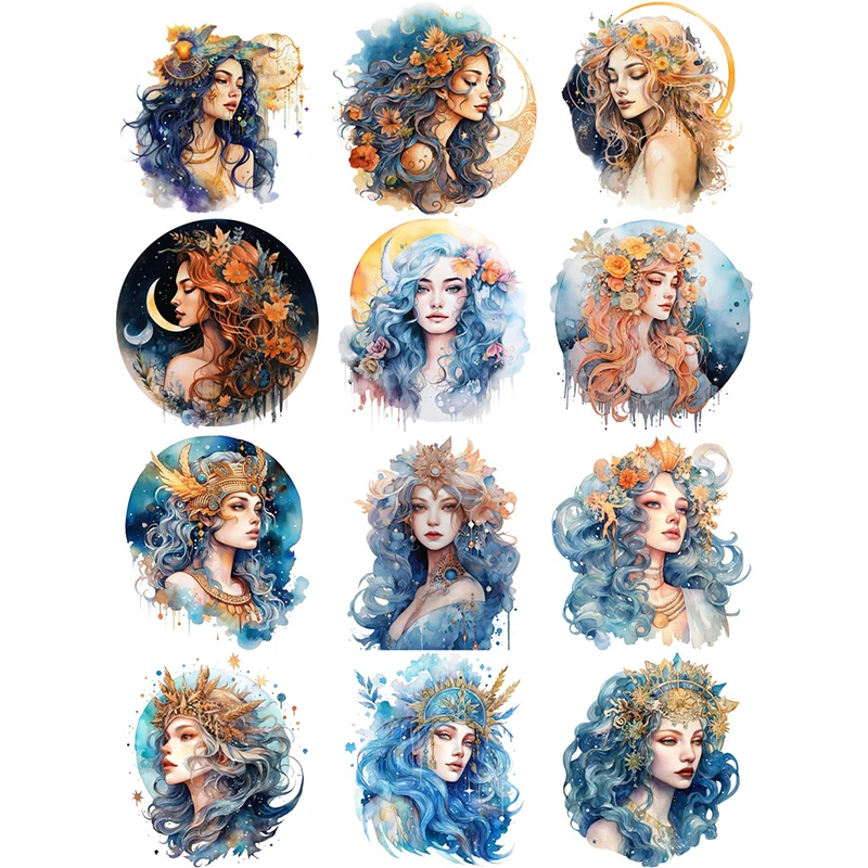 12Pcs/Pack Retro Moon Goddess Sticker DIY Craft Scrapbooking Album Junk Journal Decorative Stickers