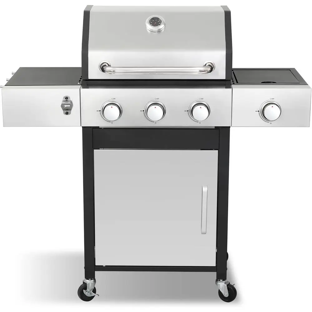 

Газовый гриль с боковой конфоркой, 3-конфорочный гриль на пропане с чугунными решетками с фарфоровой эмалировкой и крышкой с двойными стенками, 39,00 дюймов