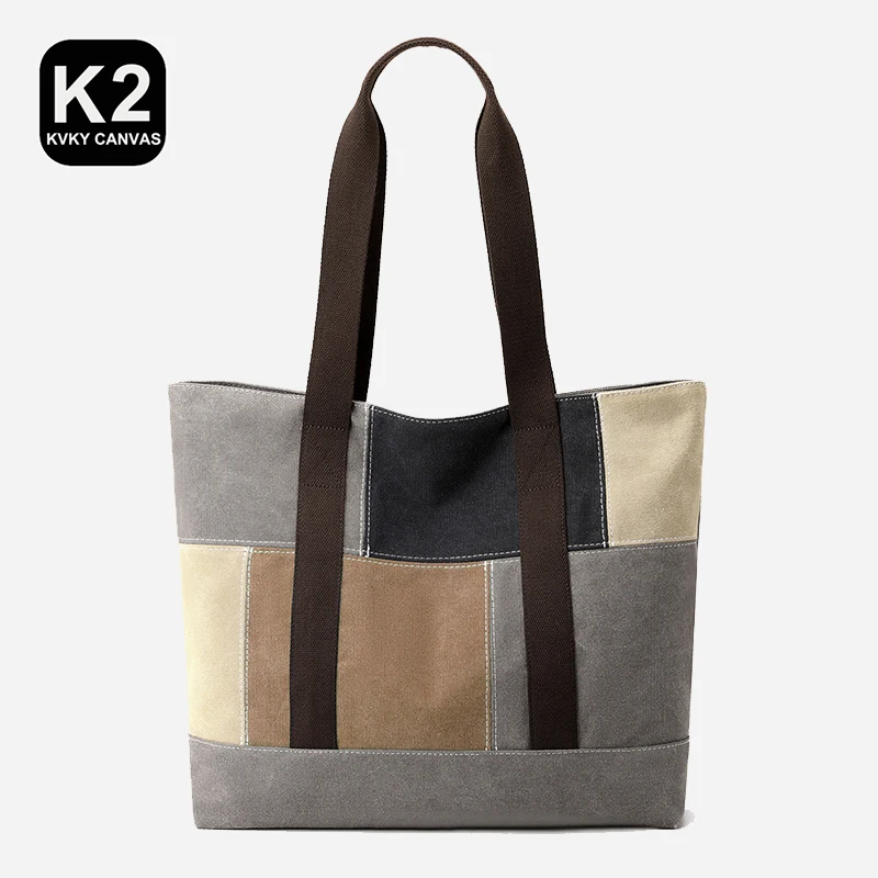 

KVKY Brand Tote Bag 2022 Beach Tourism Outdoor New Patchwork Bag Women's Portable One Shoulder Canvas Bag Leisure Fashion Design