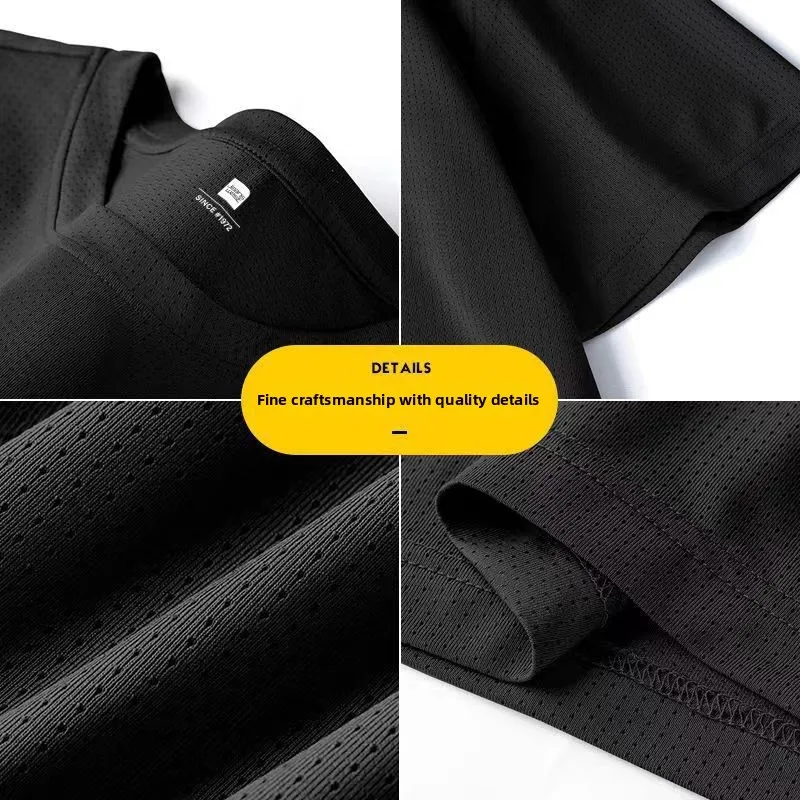 Mesh Ice Silk Men Summer T Shirts Solid Color Breathable Quick Drying Fitness Sports Running Tops Shirts For Men image 4