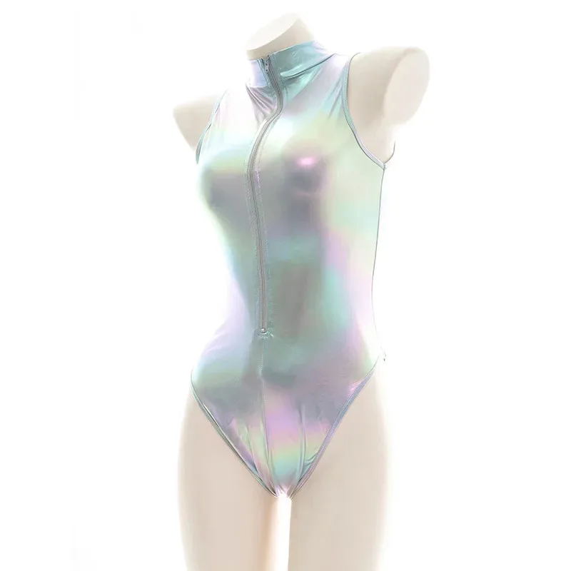 

New Halloween Cosplay Sexy Laser Japanese One-piece Swimsuit Sexy Reflective Bodysuit Women's Tights Student Swimwear School Gir