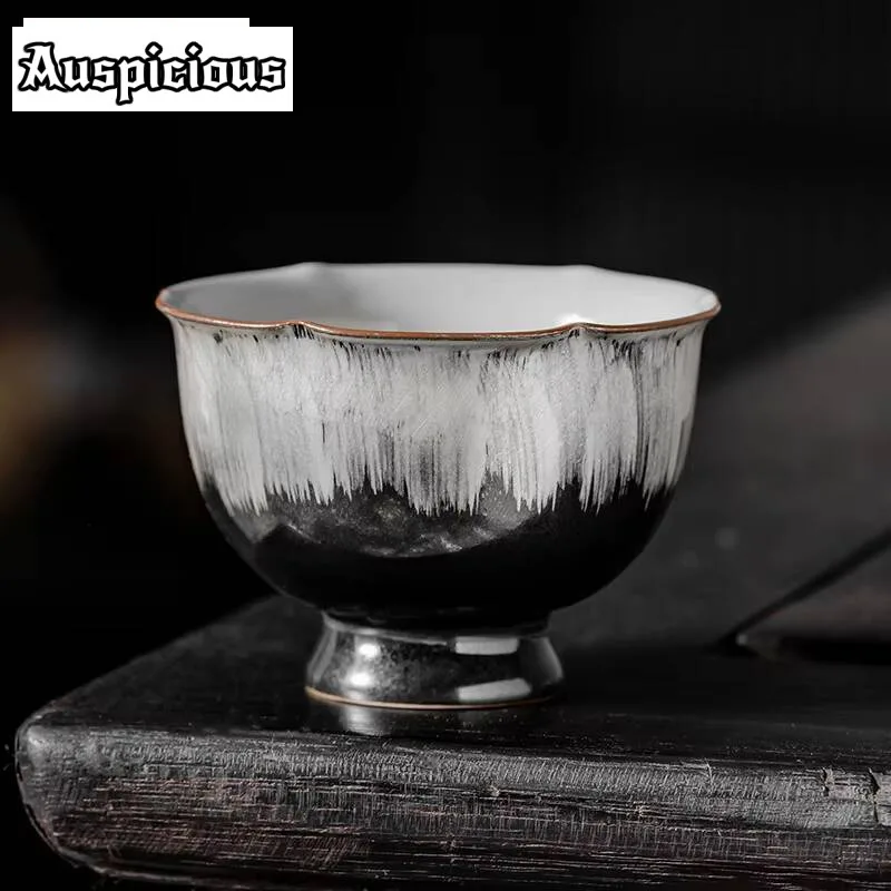 80ml Handamde Brush Gilded Silver Ceramic Tea Cup Creative Flower Petal Tea Bowl Single Master Cup Chazhan Kung Fu Teaware Gift