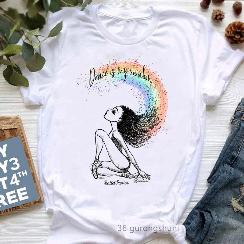 

Dance Is My Rainbow Graphic Print Tshirts Girls Lovely Dancer T Shirt Female Summer Tops Tee Shirt Femme Harajuku Shirt