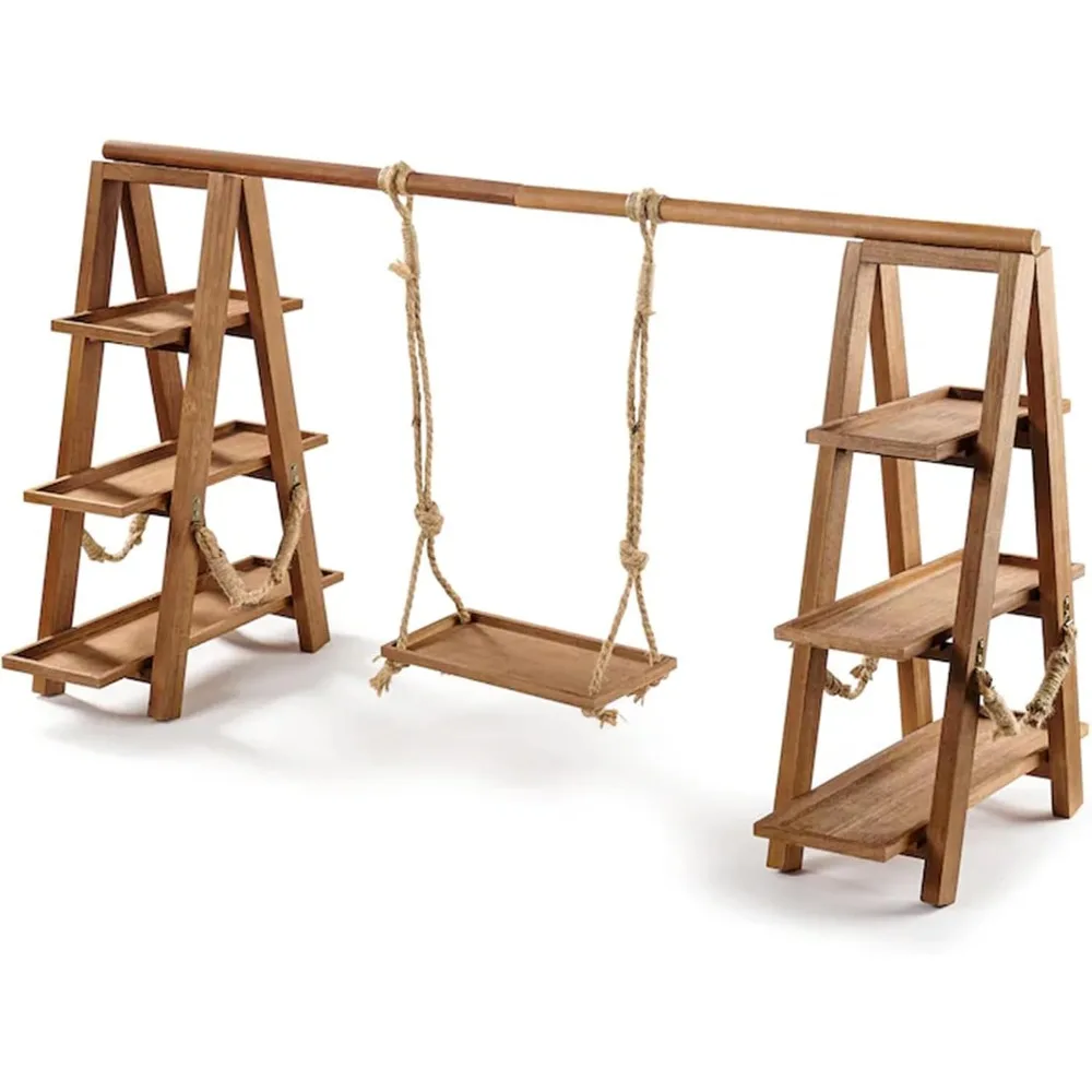 حامل كب كيك من 3 طبقات - حامل عرض خشبي للحلويات والفواكه والمكسرات والجبن - صواني قابلة للإزالة وحامل قابل للطي - مثالي لـ