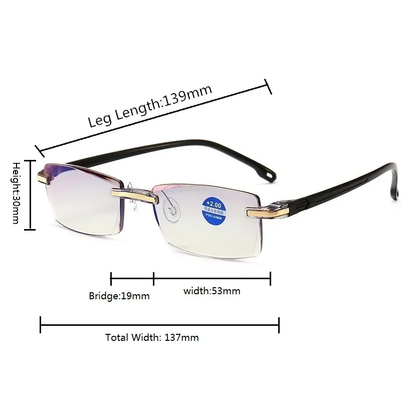 Presbyopia แว่นตาอ่านผู้หญิง Frameless สแควร์ Kacamata Baca สำหรับ Men Women Anti Blue Light แว่นตาคอมพิวเตอร์ Far Sight