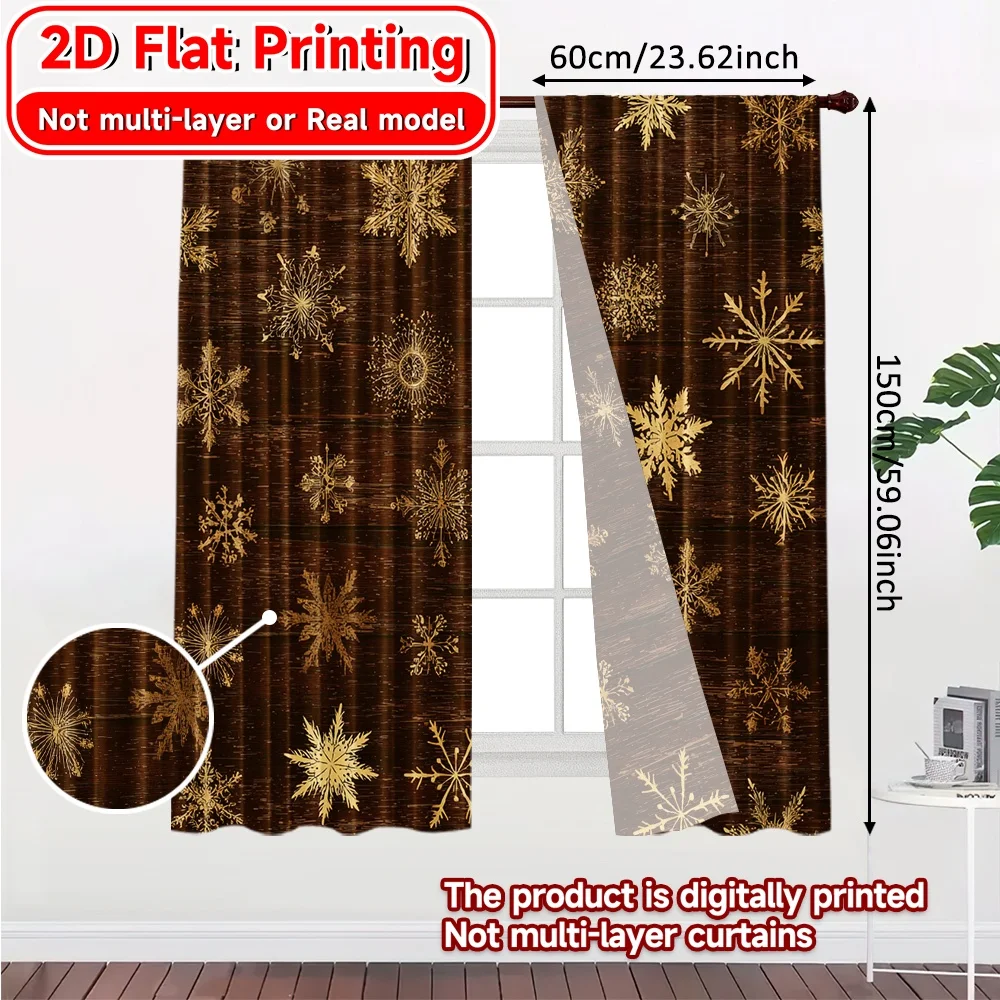 2D Flat Printing,2pcs Golden Flurries Modern Curtains&Drapes Versatile 100% Polyester Curtains Festive Use for Semi-Transparent