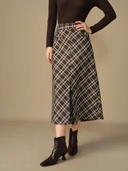 DUSHU Women's Hemline Pleated A-line Skirt 2024 Winter New Retro French Elegant Slimming Women Casual Loose Skirt 24DS84260