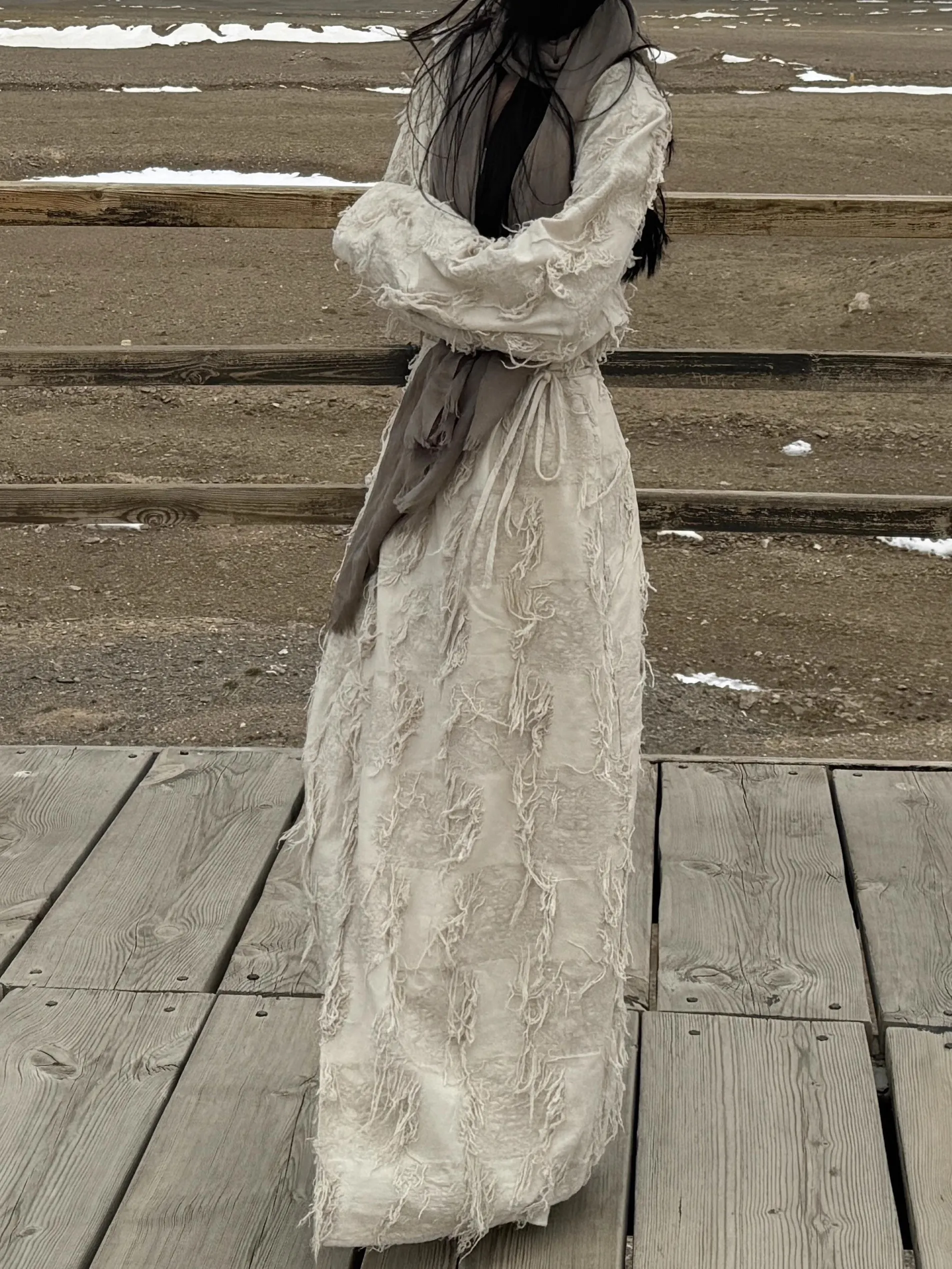 

Женское хлопково-льняное пальто-платье Dr. Spring Autumn New Sle с длинной юбкой, верхняя одежда с бахромой, повседневное, цельное