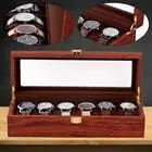 6-Slot Wooden Display Box Case Vintage Jewelry Storage Box W/Glass Top Lid